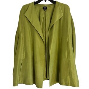 Vintage Eileen Fisher Lime Green 100% Silk Open Front Cape Jacket, [Size 3X]